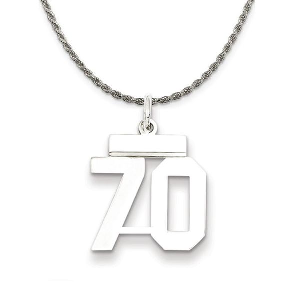 Sterling Silver Athletic Lg Polished Number 70 Necklace - 18 Inch